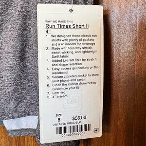 NEW Lululemon Run Time Short II 4”